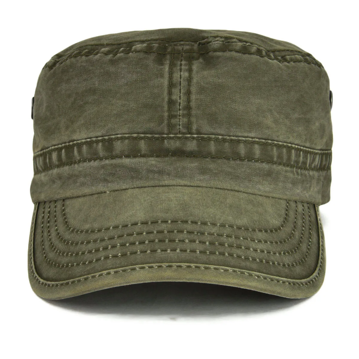 VOBOOM Washed Cotton Military Cadet Army Caps for Men Unique Design Adjustable Vintage Flat Top Hats with Air Hole 3