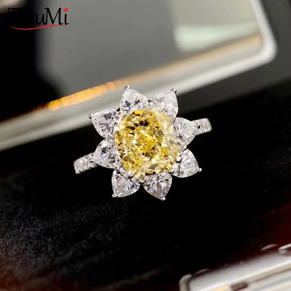 

Women's Jewelry S925 Silver Ring Exquisite Flower Yellow Diamond Zircon Ring New Citrine Flower Full Diamond Ring