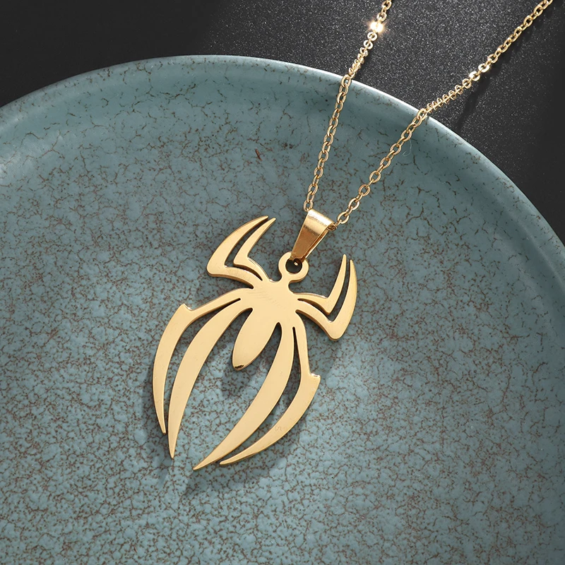 Stainless Steel Simple Spider Shape Necklace Pendant for Men Women Insect Lovers Gift Jewelry Punk Hip Hop Party Accessories