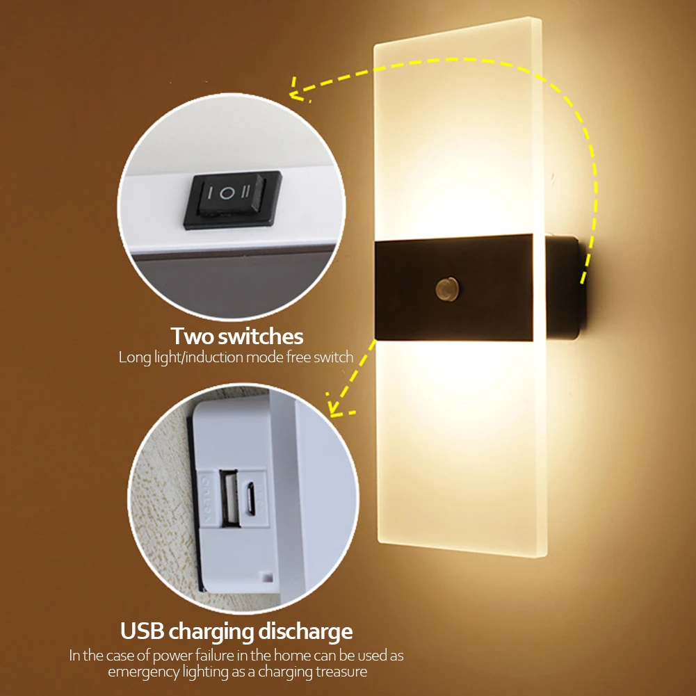 USB 충전식 벽 조명, 집 실내 움직임 센서 조명, 침실 머리맡 램프, 복도, 계단 장식 조명, 벽 램프