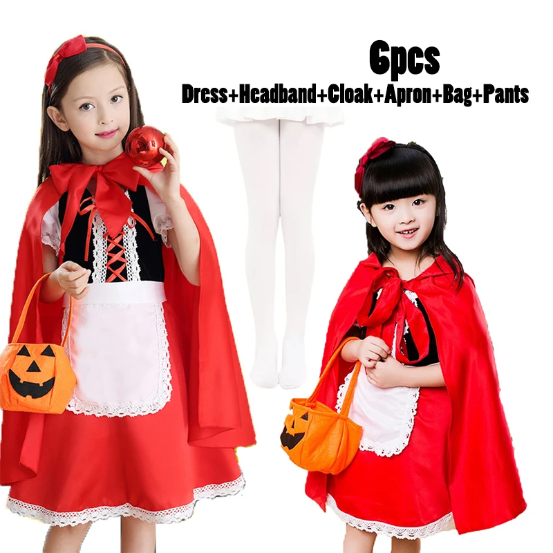 thumbnail image 1 of Disfraz de Caperucita Roja de Halloween para niña con capa, vestido de princesa, traje de cuento de hadas para actuación de Navidad para niños, 1 of 5