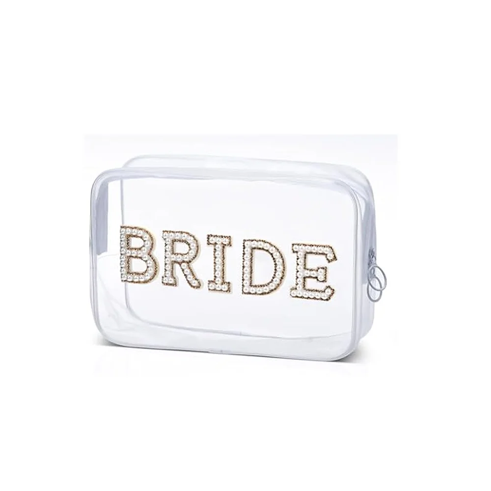 Klare Braut MRS Make-up Tasche Brautjungfer Verlobungsgeschenk Perle Strass Braut Tasche Bachelorette Party Hochzeit Braut Dusche Geschenk – Detail 5