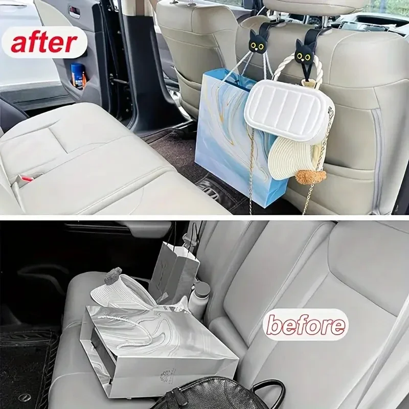 2-Piece 3D Cute Cat Car Headrest Hooks - Universal No-Scratch Hanger for Purses & Coats, Backseat Organization Accessory