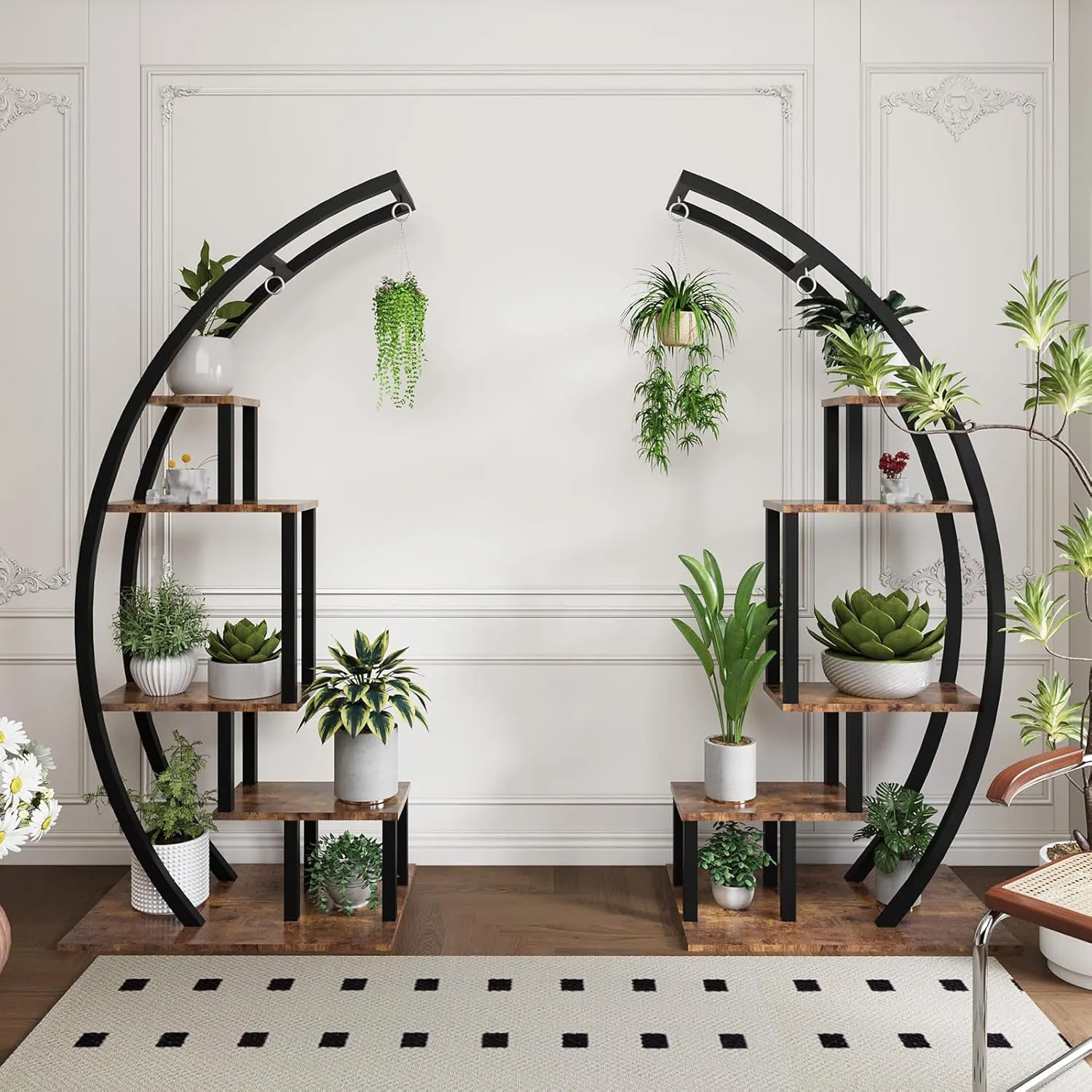 5-stufiger Metall-Pflanzenständer, kreativer Halbmond-Blumenständer, Leiter-Blumenregal für Haus, Terrasse, Rasen, Garten, Balkon – Detail 11