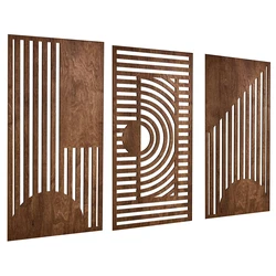 Set of 3 Geometric Wooden Wall Art - Minimalist 3D Boho Decor (Brown)