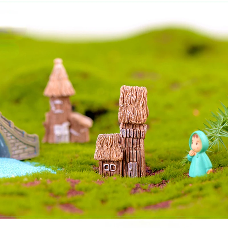 Wooden House Miniature Decorative Figurines Micro Landscape Fairy Garden Animal Statue Home Decor Ornaments DIY