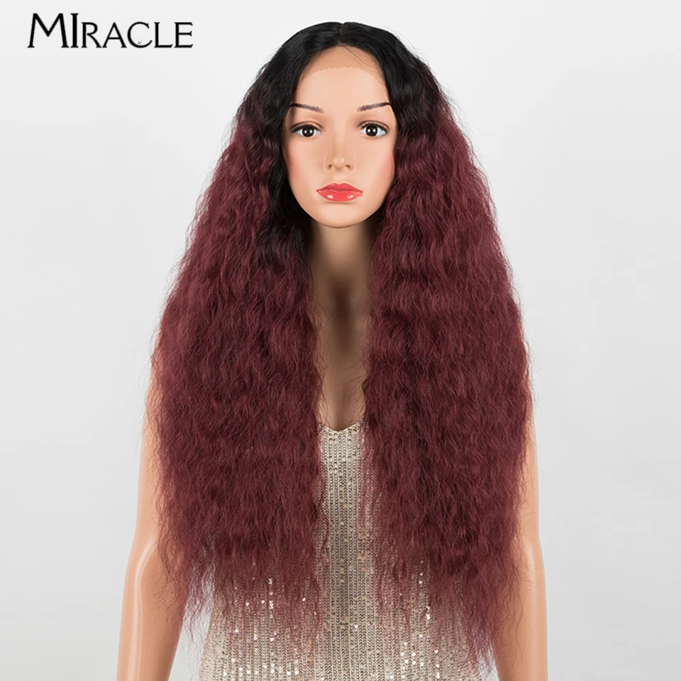 MIRACLE Synthetic Lace Front Wig for Women 38'' Super Long Afro Kinky Curly Lace Wig Water Wave Lace Frontal Wigs Cosplay Wigs