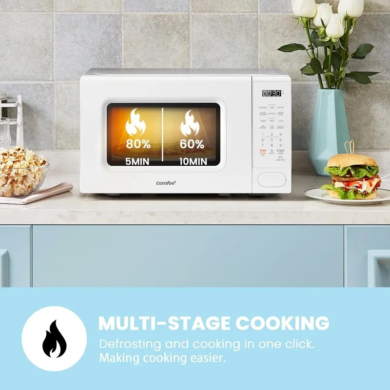 Retro microwave oven, 11 power levels, fast multi-stage cooking, turntable reset function kitchen timer, fast cooking 4