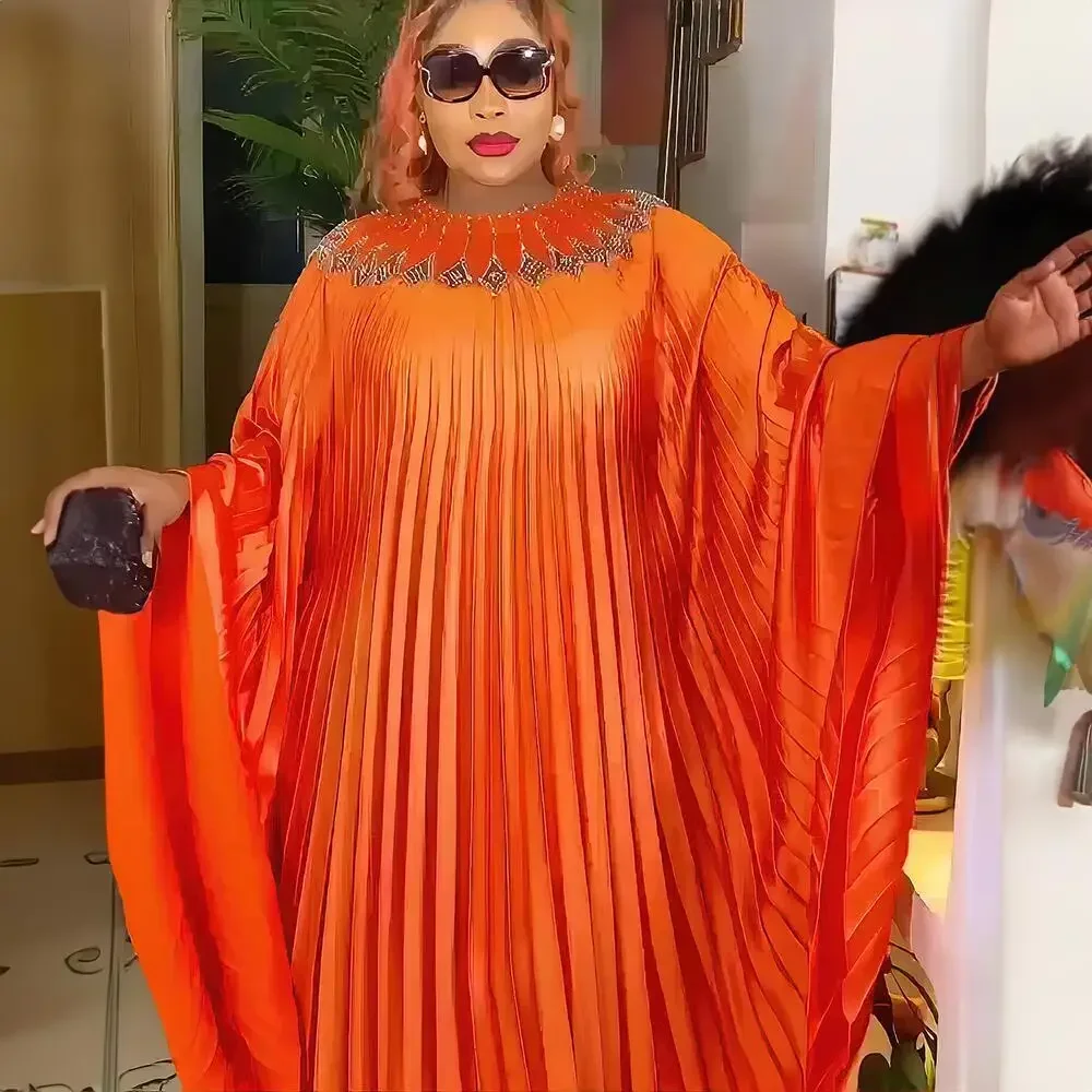 2024 Plus Size African Dresses for Women Summer Fashion Africa Long Sleeve Pleated Long Maxi Dress Gowns Kaftan Africa Clothing