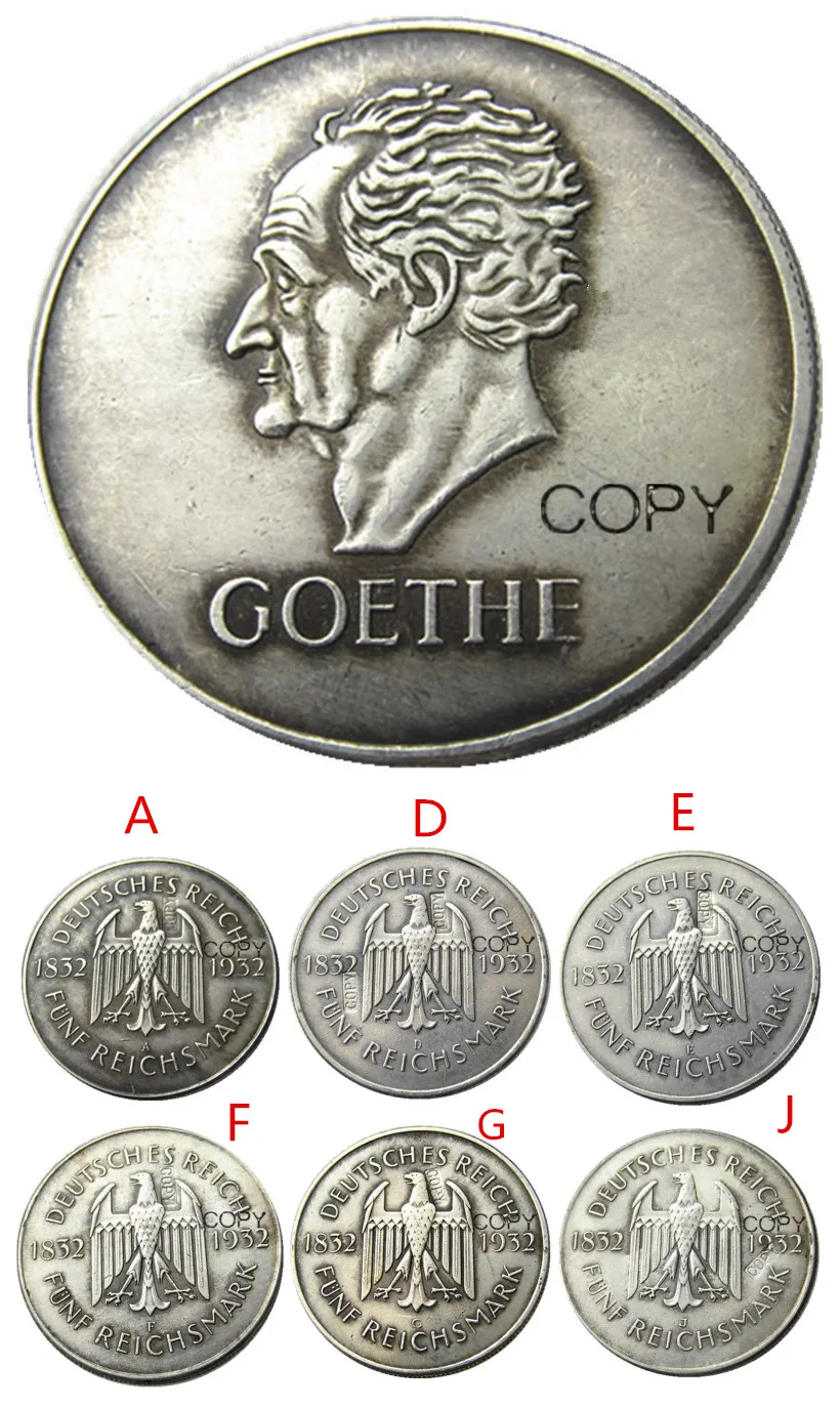 Germania 1932A-J 6 Pezzi Mintmark Per Scegliere 5 Monete Da Copia Placcate Argento Reichsmark