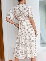 Chic botton dress women Bell sleeve high waist maxi elegant white dresses summer
