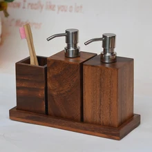  Walnut Lotion Bottle Wooden Hand Sanitizer Bottle Soap Bottles Shampoo Shower Gel Bottles Home Bathroom Decorative Accessories 