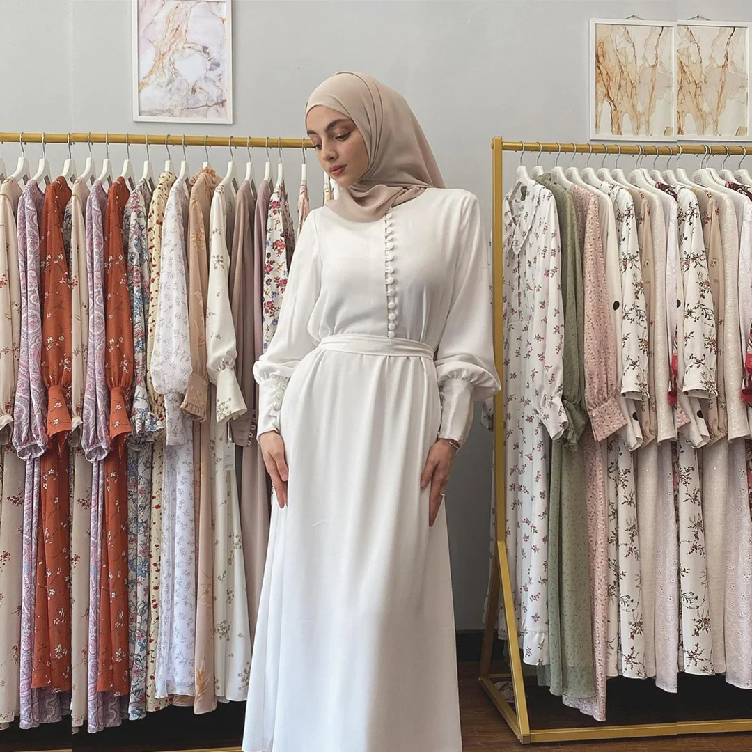 Ramadan Eid Dubai Abaya Turkey Muslim Fashion Chiffon Autumn Long Dress Women Islam Clothing White Women Elegant Vestidos Robe