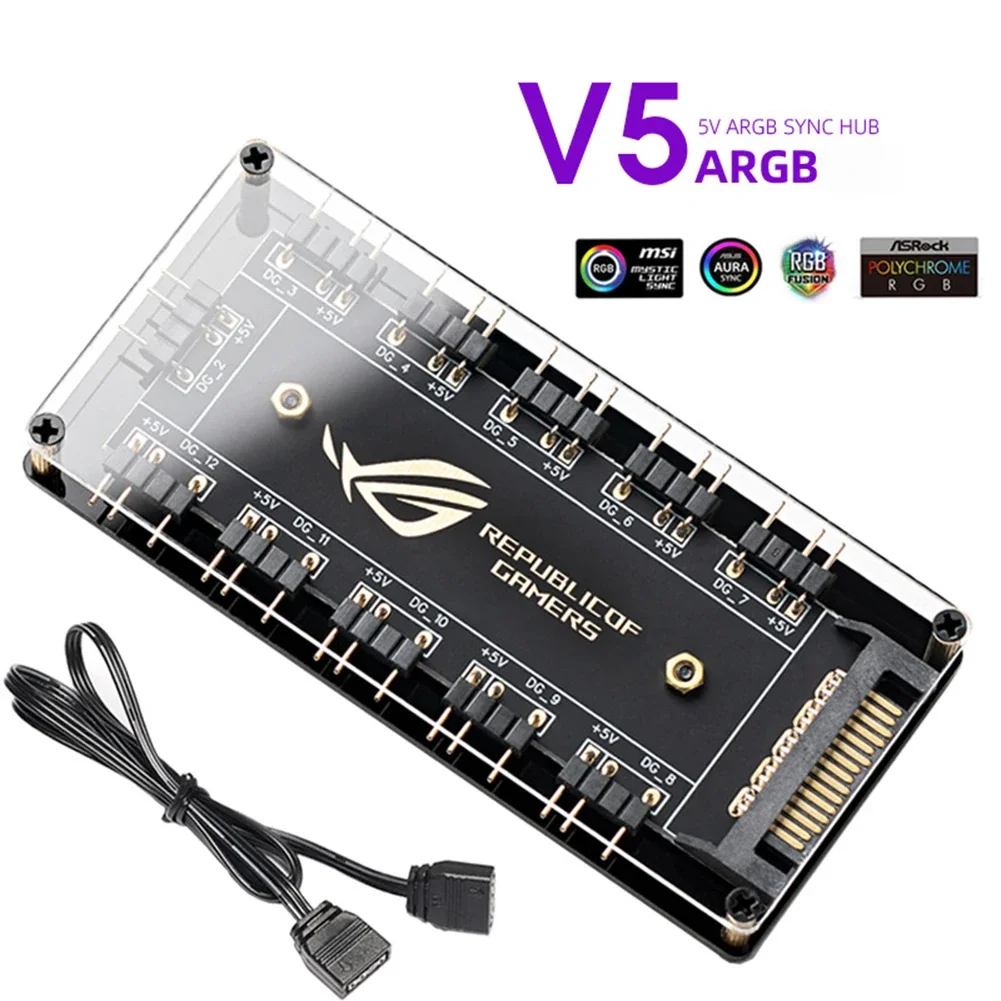 RGB Fan Hub ARGB Cable Splitter Hub Adapter ASUS/MSI/GIGABYTE Motherboards