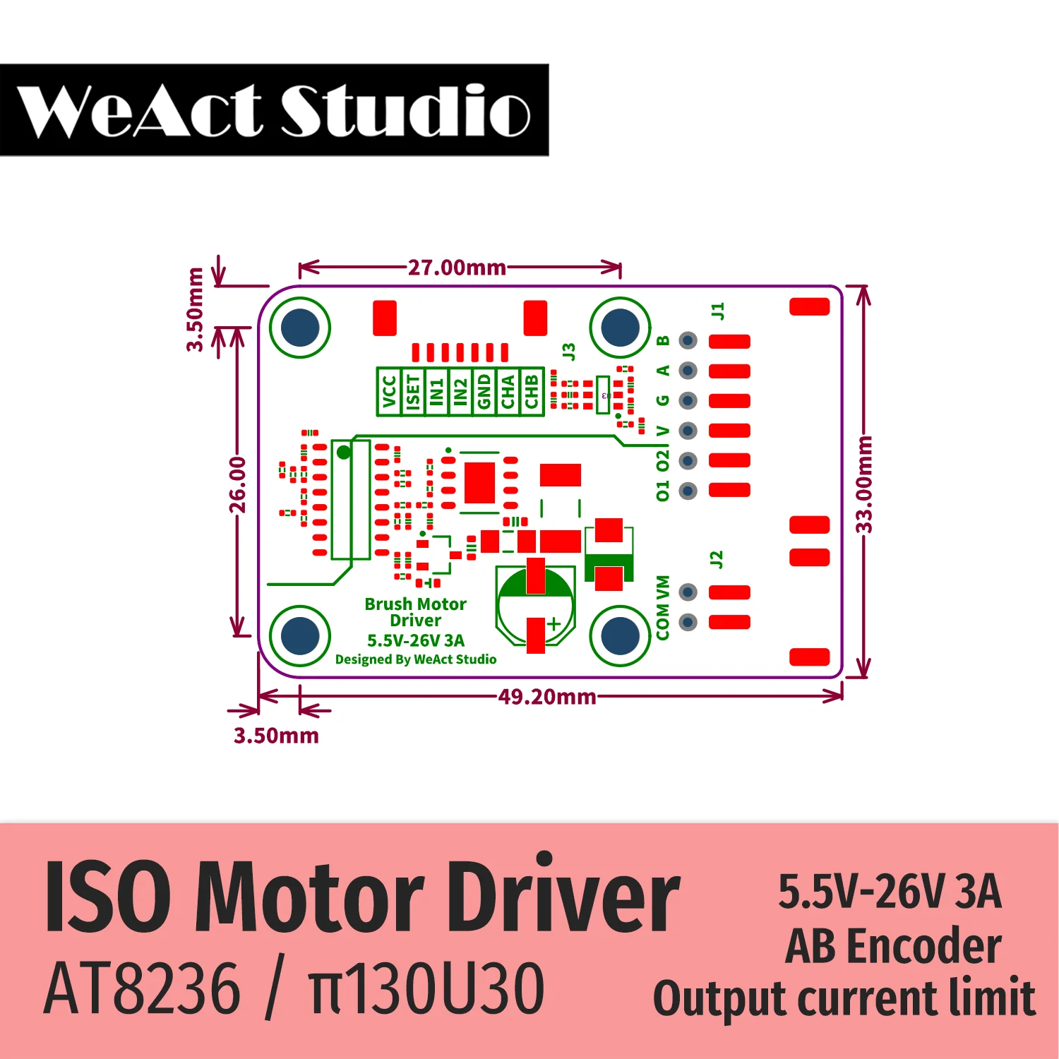 WeAct 모터 드라이버 컨트롤러 보드, L298N 대신 인코더 단일 채널 DC5.5V-26V 3A 모듈 지원, AT8236 절연 브러시