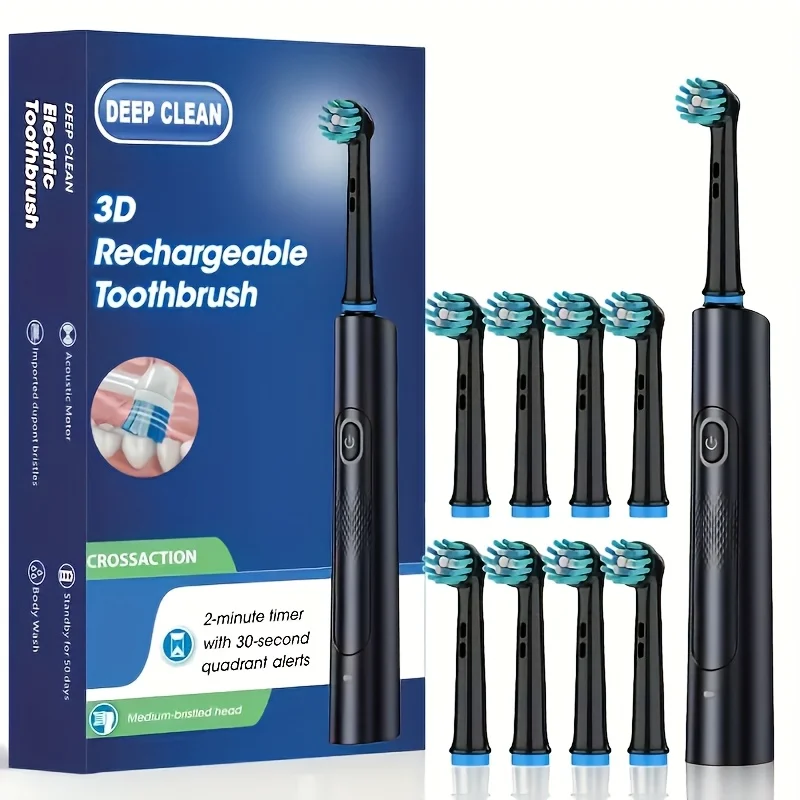 Smart rotating timing electric toothbrush rechargeable rotary toothbrush with 4 heads 5 modes setting teeth whitening oral