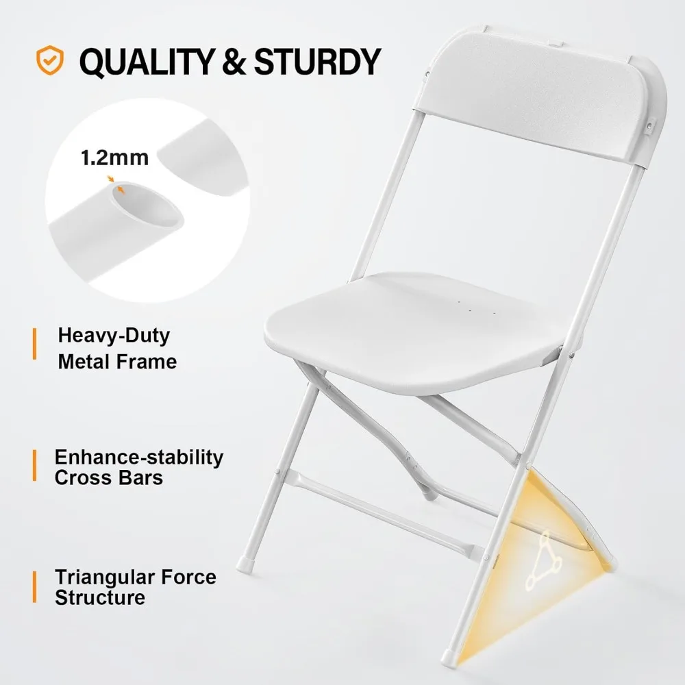 10 Pack White Plastic Folding Chair, Indoor Outdoor Portable Stackable Commercial Seat with Steel Frame 350lb. Capacity for Eve 4