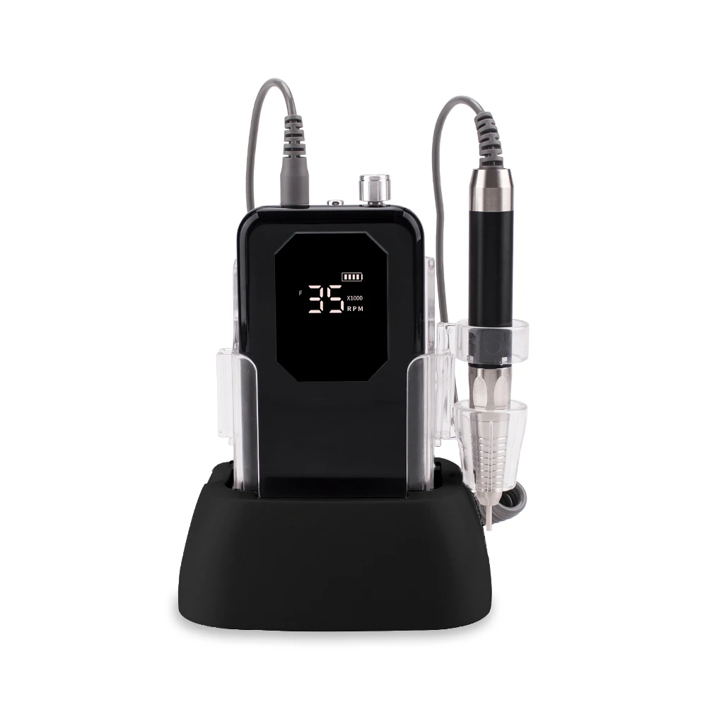 Classical Black Set Manicure Tool Nail Supply Brushless Quiet 35000rpm Rechargeable Nail Drill Machine Nail Sander 6
