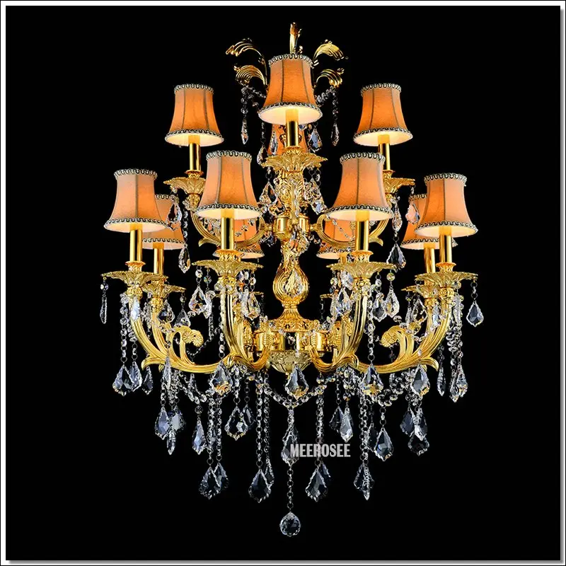 

Classic Crystal Chandelier Light Fixture Lustre K9 12 Arms Silver or Gold Pendant Hanging Lamp with Lampshade Interior Lighting