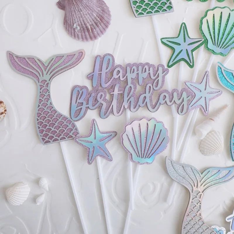 5pcs Cake Decorations Mermaid Themed Birthday Shell Sea Star Fish Cake Topper for Tail Happy Birthday Cake Baby Shower