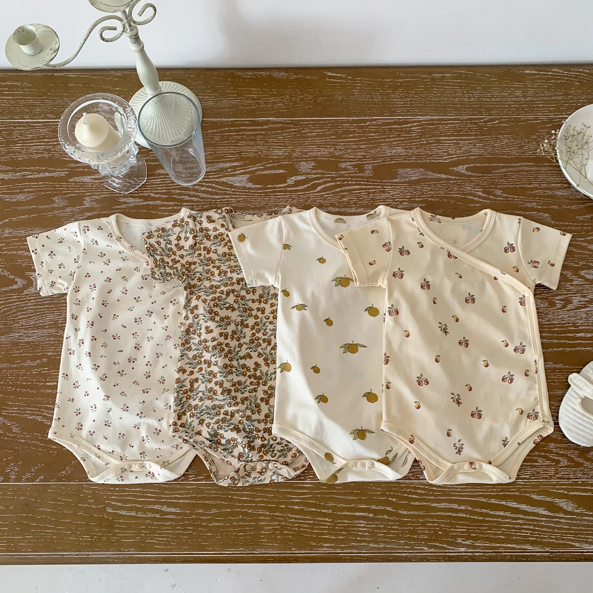 Newborn Girls Boys Baby Romper Fruit Flower Print Short-sleeved Cotton Soft Jumpsuit Infant Clothes 6