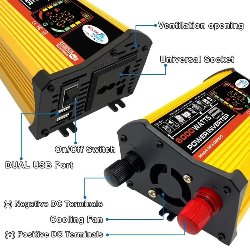 12V to 110V/220V Solar Panel System 50W Solar Panel+30A Charge Controller+6000W Modified Sine Wave Inverter Power Generation Kit