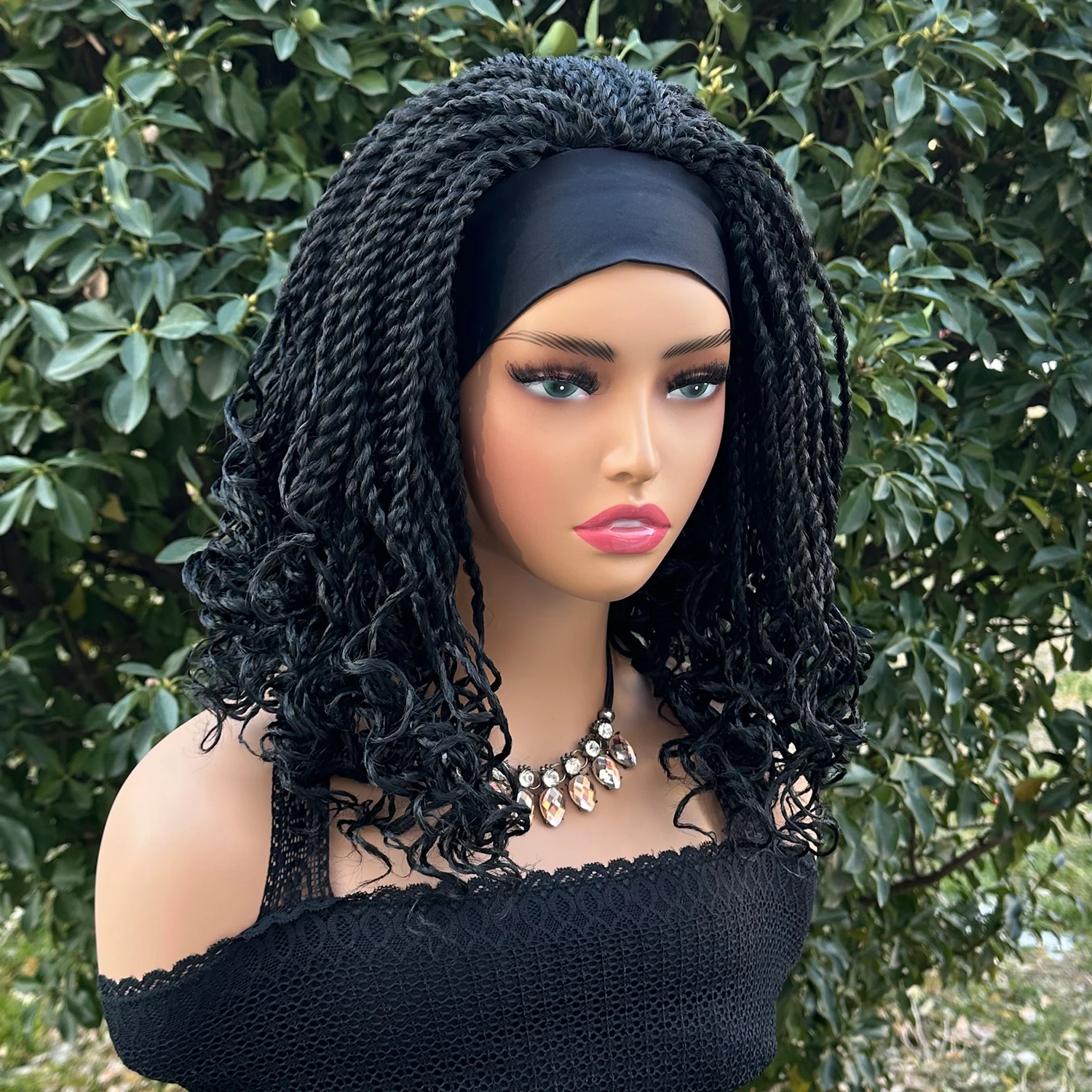 Short Bob Synthetic Braided Headband Wigs For Black Women Box Braided Headband Bob Wig African Braiding Hair Headband Wig