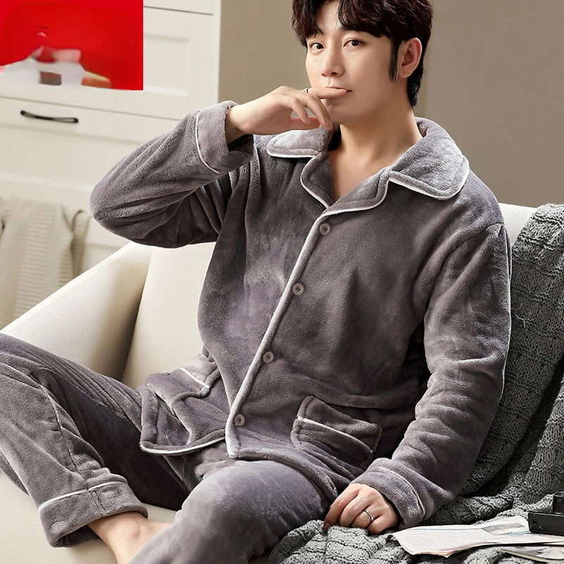 Pajama Sets pajama sets Flannel Pajamas Men's Winter Thickening Warm Suit Long-sleeved Loose Home Clothes Autumn Cardigan