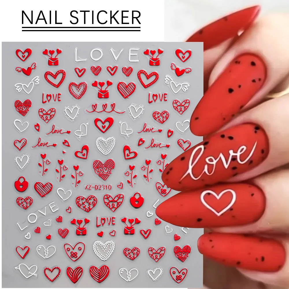 1 Stück 5D Rote Lippen/Liebe Nagelkunst-Aufkleber Sexy Valentinstag Herz/Rose/Band Selbstklebende Nagelsticker für Hochzeit/Party Nageldekoration – Detail 12