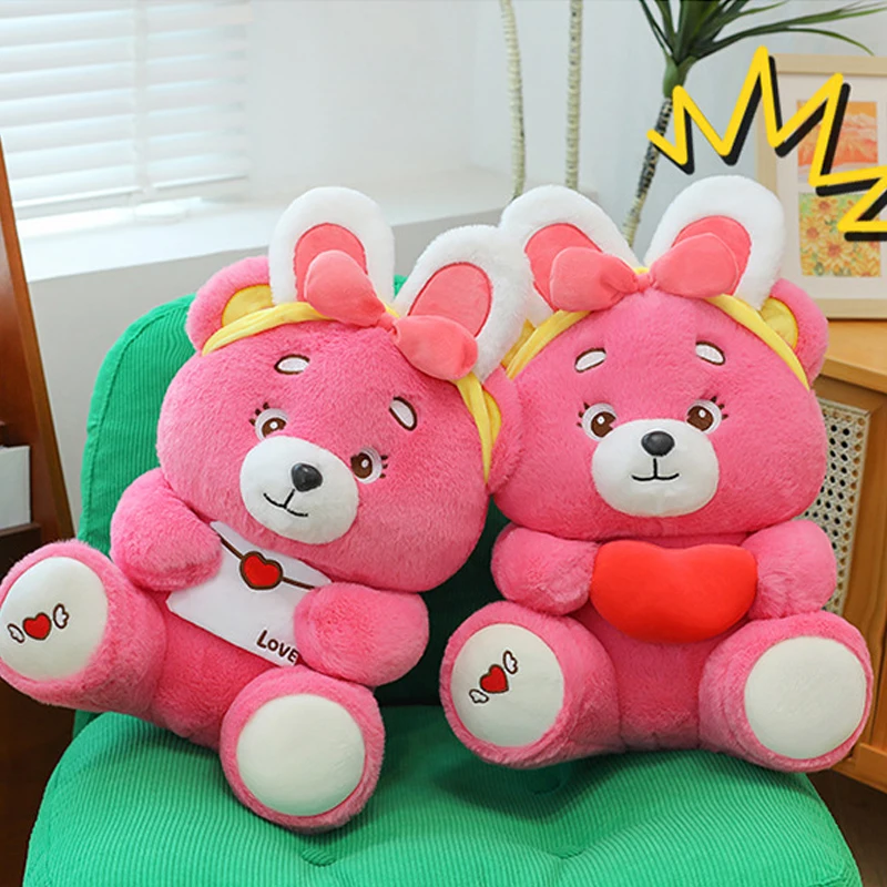 Disney New Cartoon Strawberry Love Bear Plush Doll Rabbit Ear Bear Plush Doll Decorative Pillow Christmas Gift