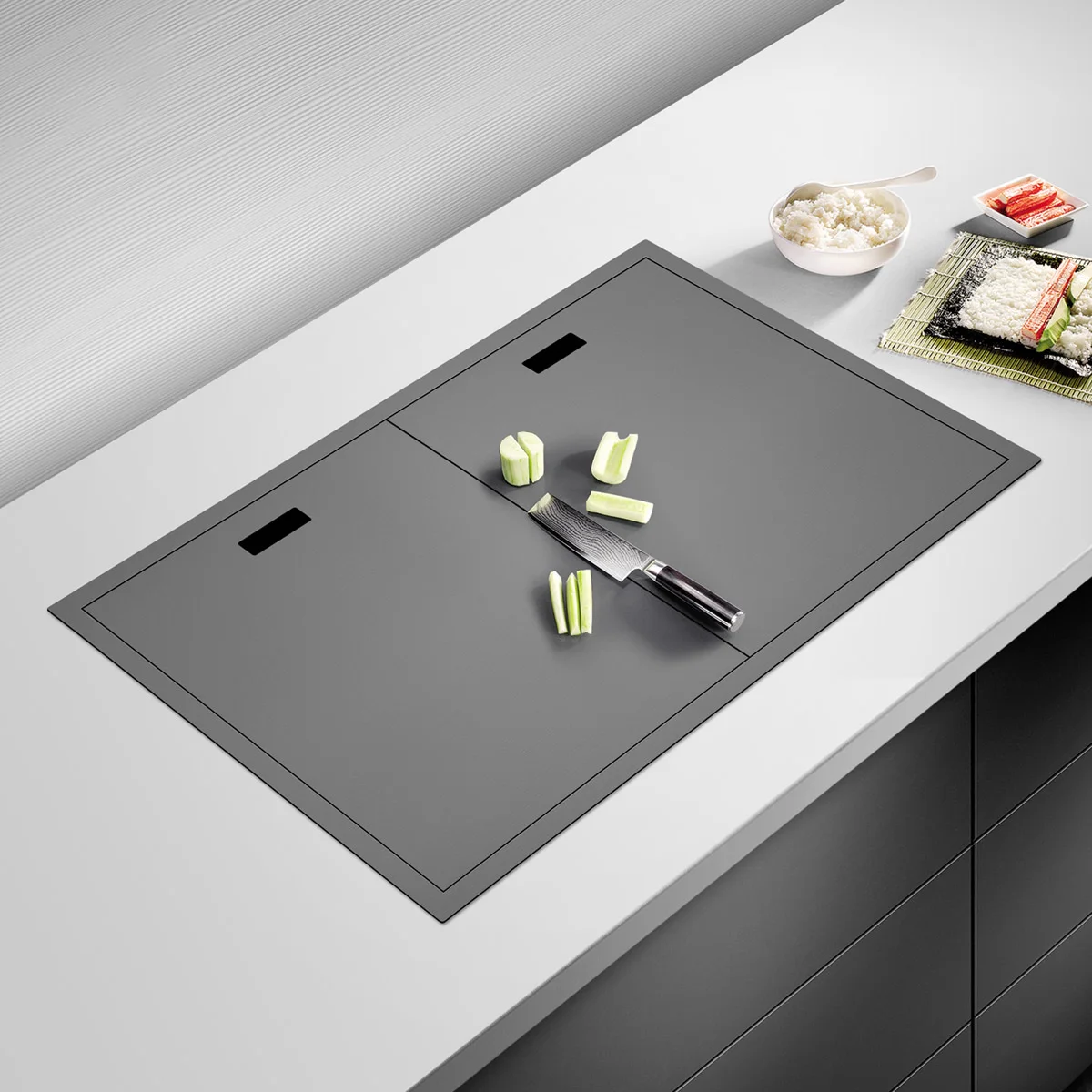 Kitchen Black Nano Smart Invisible Hidden Stainless Steel Kitchen Sink