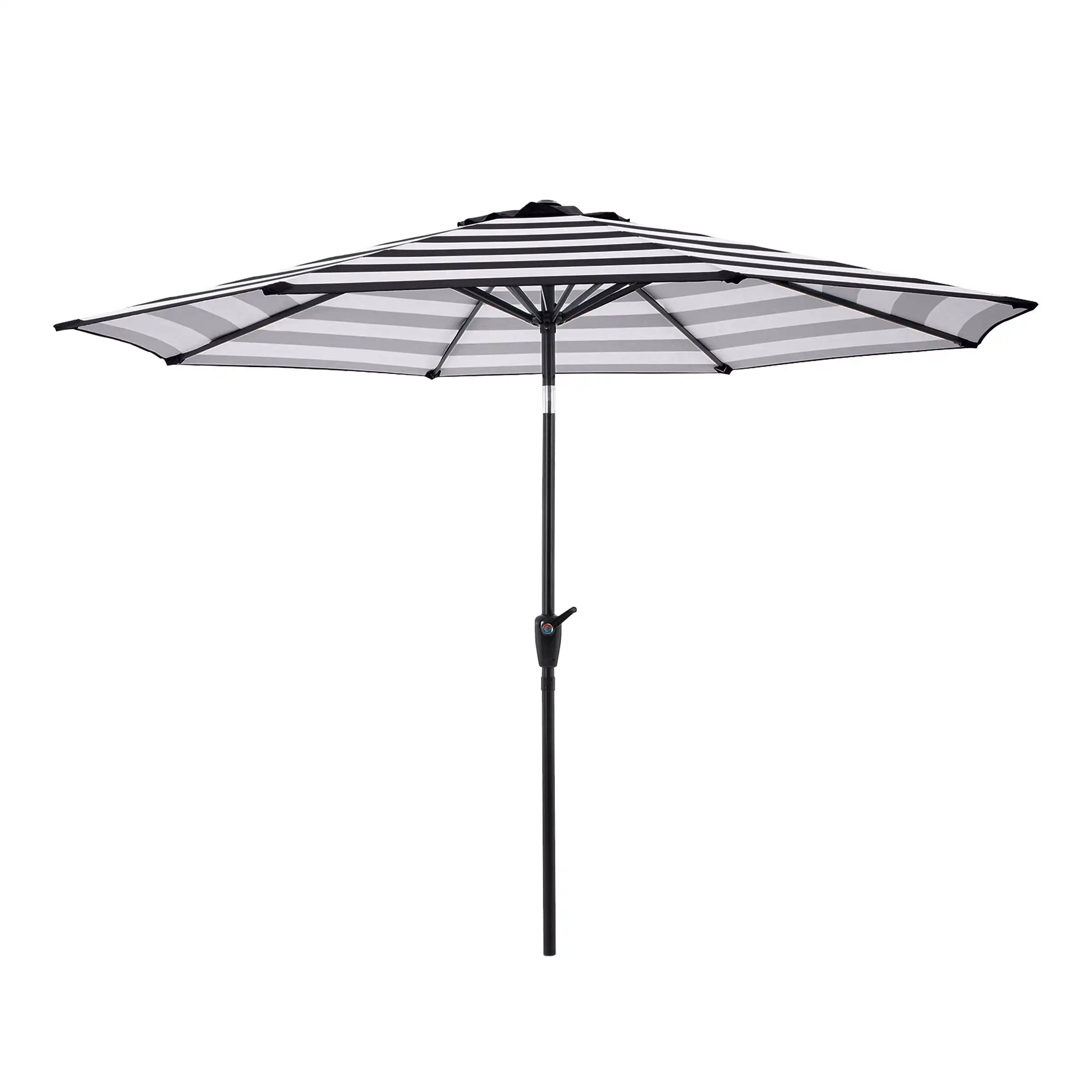 

Pure Garden 9ft Striped Patio Umbrella with Push Button Tilt, Blue and White