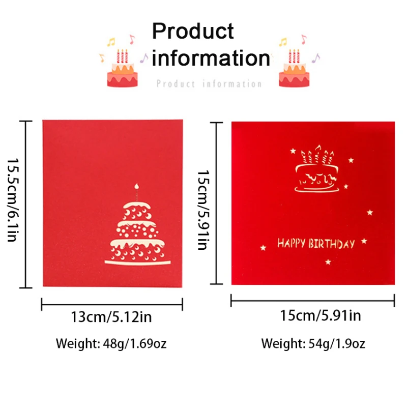 3D Light Music Birthday Pop Up Cake Creative Greeting Card Happy Birthday Party Gift Message Cards
