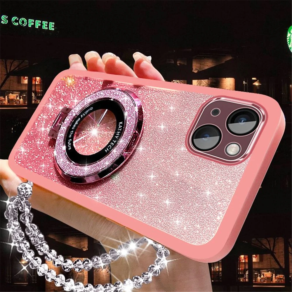 Glitter Crystal Bracelet Phone Holder Case with Bracket Cover