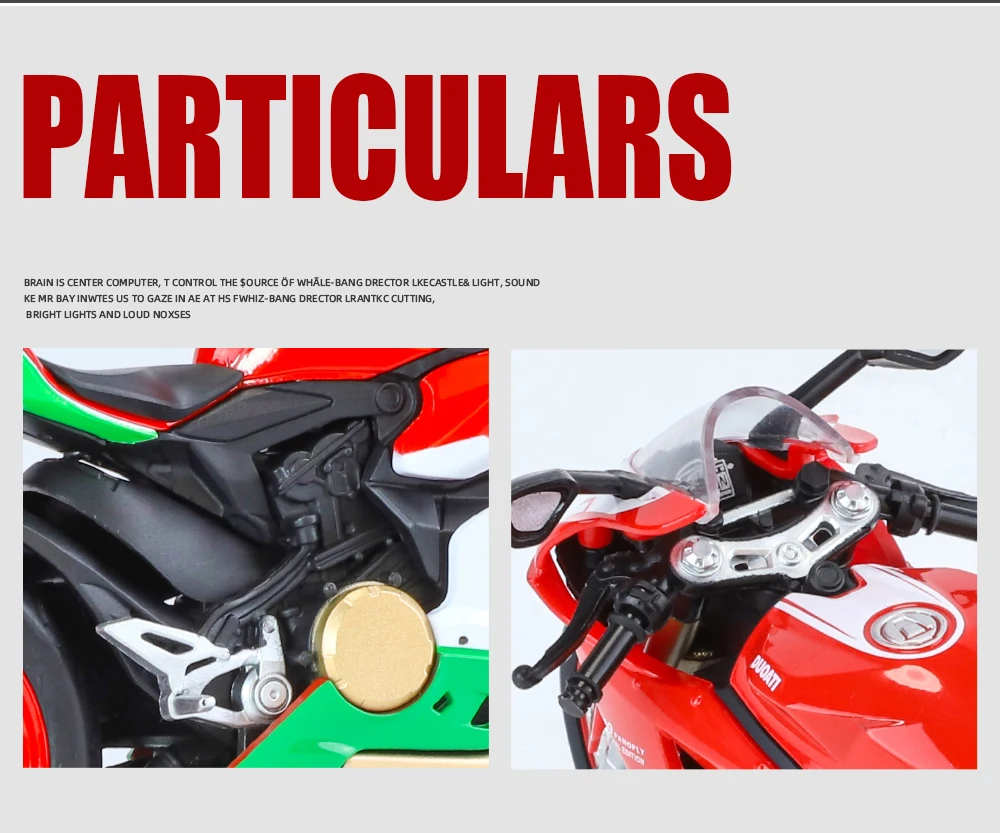 Assembled 1:12 Scale Duceti 1199 Alloy Die Cast Motorcycle Models Toys Metal Street  Sports Sound Light Children Christmas Gifts 5