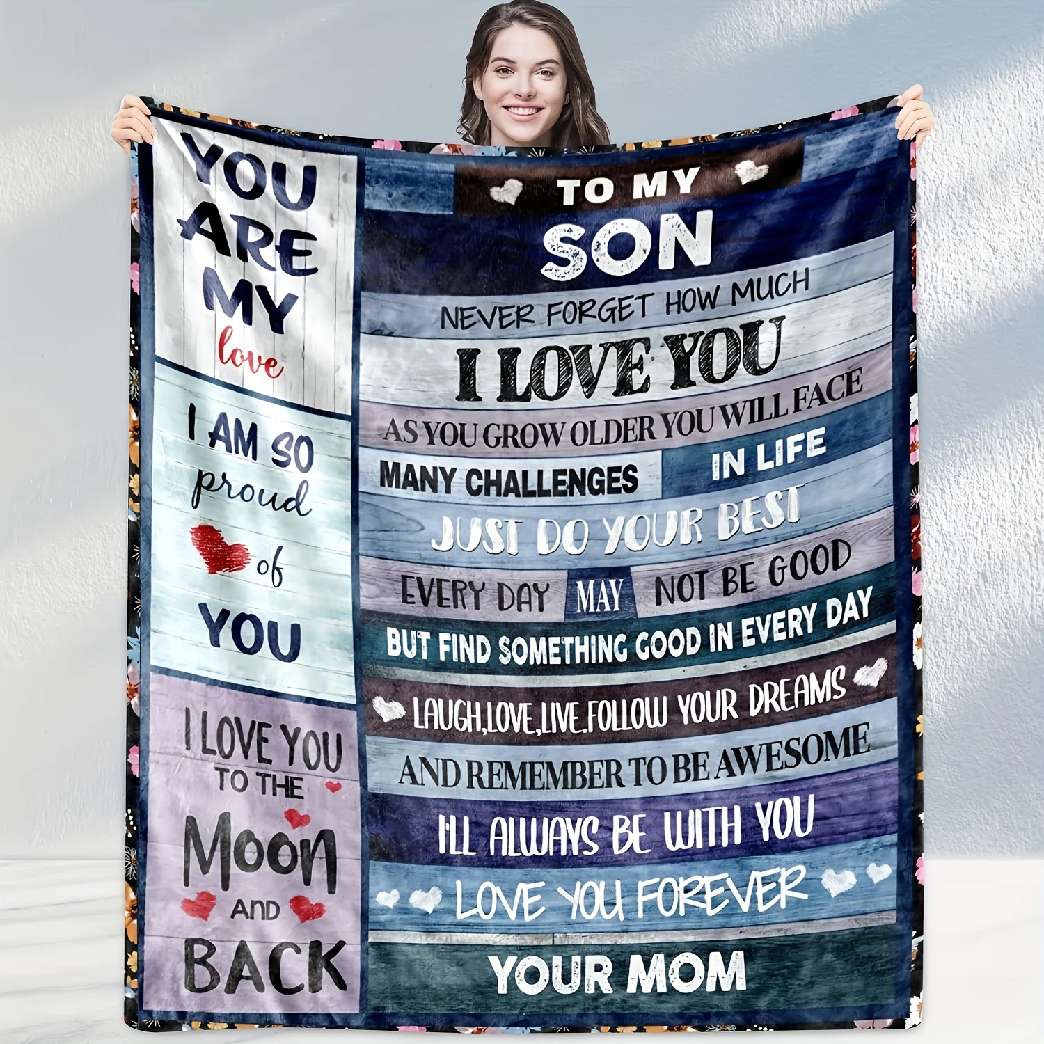 1pc Letter Flannel Blanket, To My Son From Mom Throw Blanket, Warm Cozy Soft Blanket For Couch Bed Sofa Office Camping 5