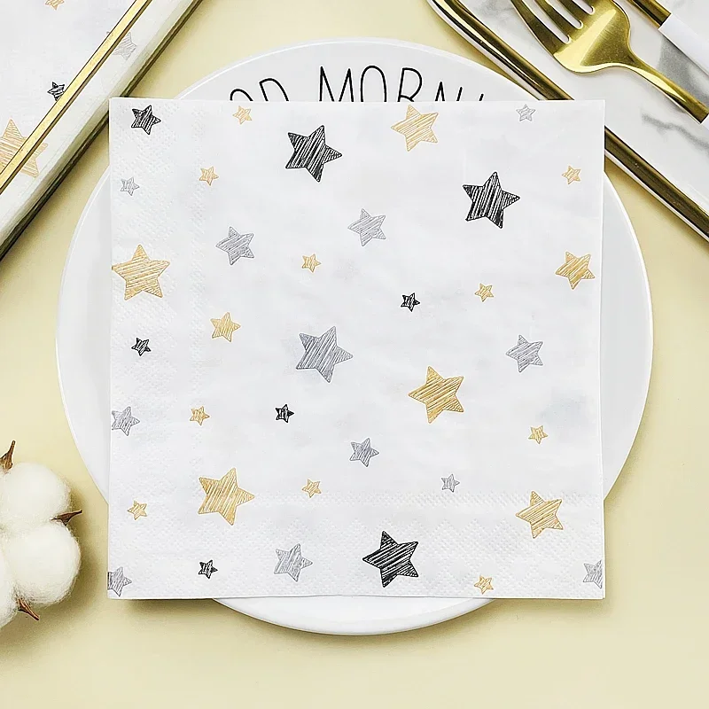 10/20pcs/Pac Printed Napkins Square Gold Star Pattern Colorful Paper Napkins Hotel Restaurant Wedding Birthday Party Decoration