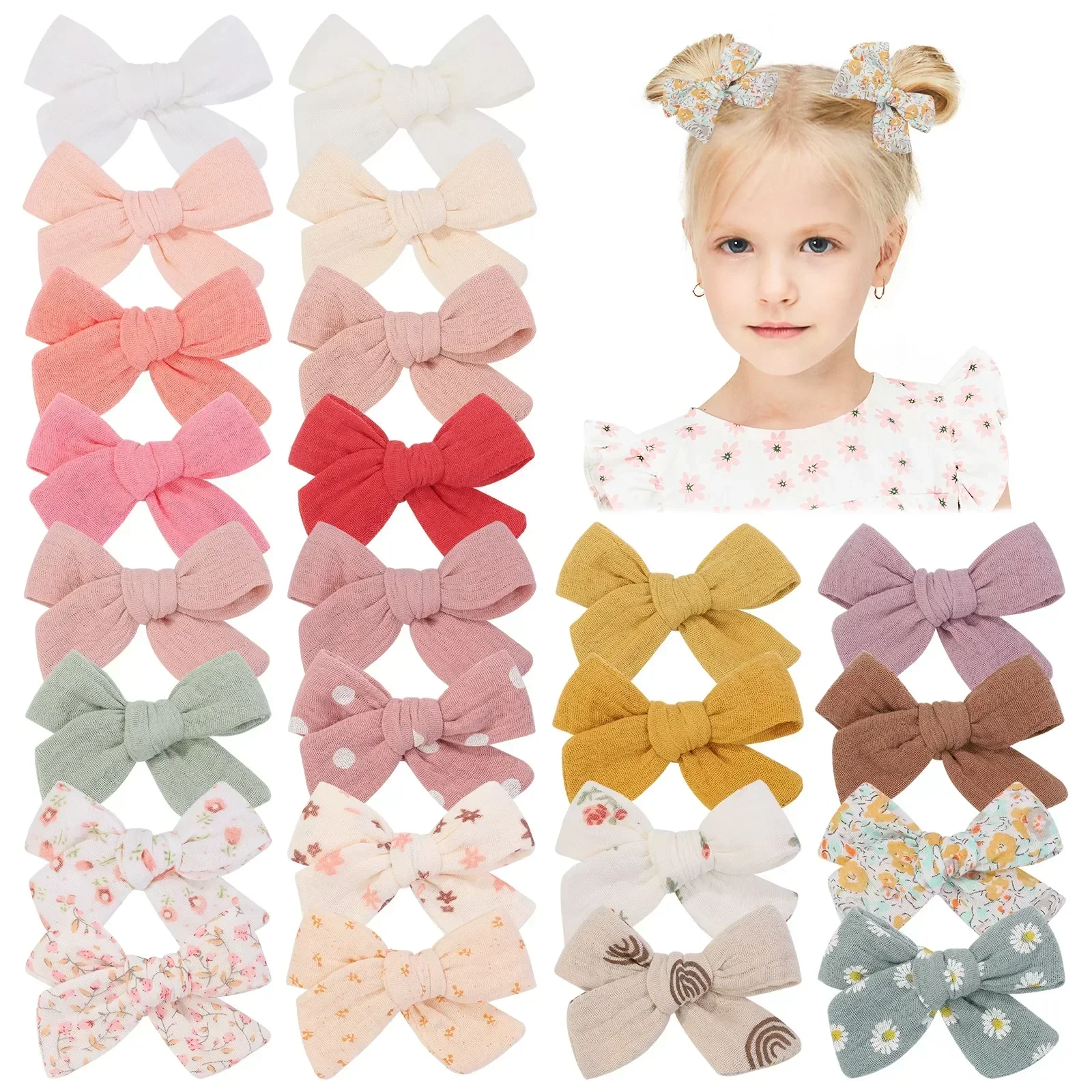 2Pcs/Set New Solid Cotton Hair Bows Hairclip Lovely Print Bowknot Hairpins for Kids Hair Accessories Baby Toddler Headwear newborn bibs solid color cotton infant burping lovely feeding drool headscarf toddler printed soft burp cloth baby accessories