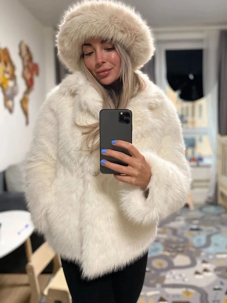 ZADORIN New Winter Fur Coats for Woman Lapel Belted White Black