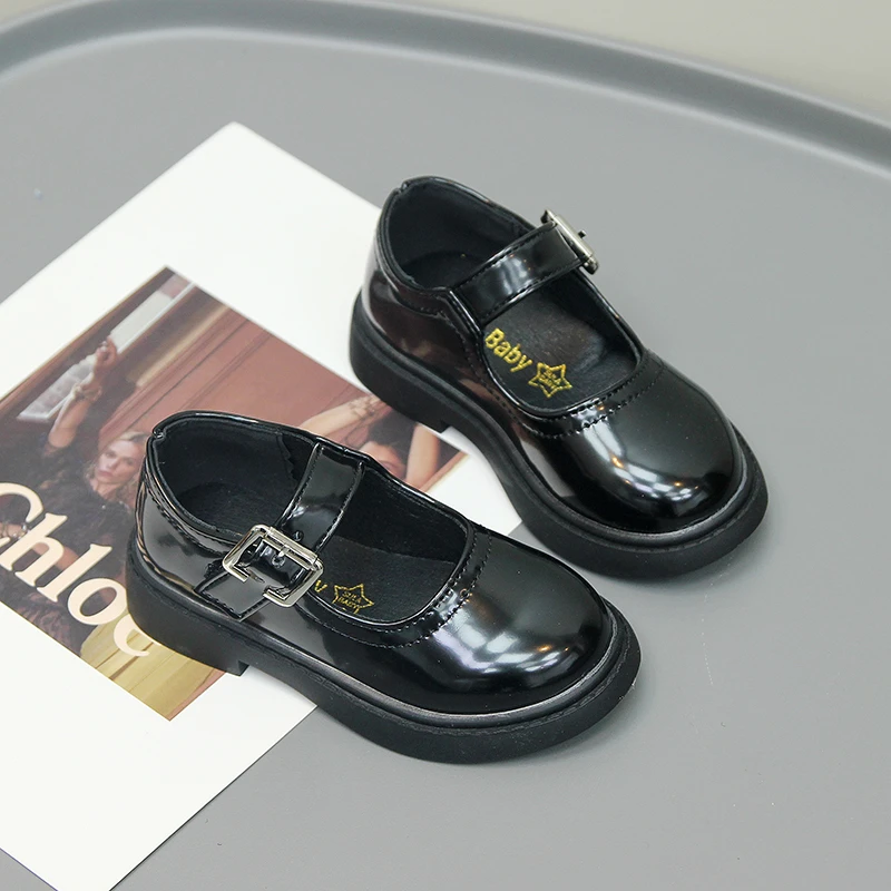Kids Shoes Leather Shoes Children Fashion Leather Shoes for Boys with Black Buckle Spring and Summer Korean Style Kids Girls School Shoes