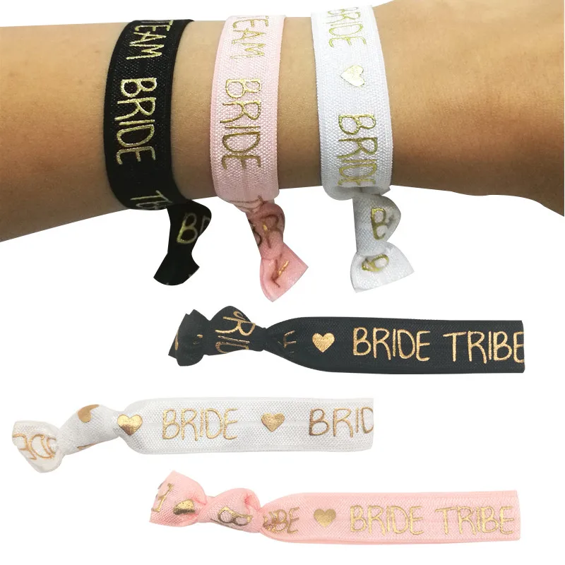 10pcs 1XBride+9XBride Tribe Rzctukltd Bride Tribe Elastic Wristband/Hair Band Hen Party Bracelet Wedding Favours 