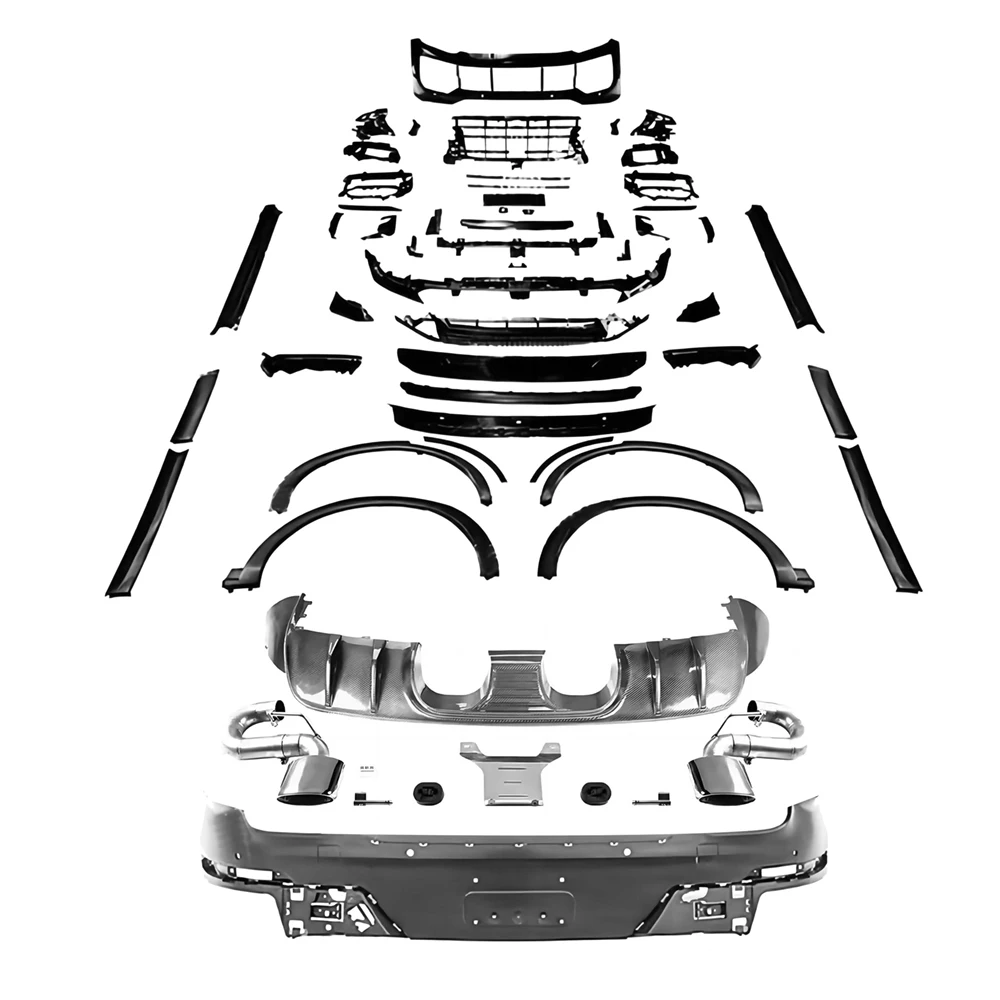 Kit Completo Per Porsche Cayenne / Coupe 23-24 Aggiornamento A Turbo Gt Style Paraurti Anteriore Pannello Porta Parafango Razzi Diffusore A Labbro
