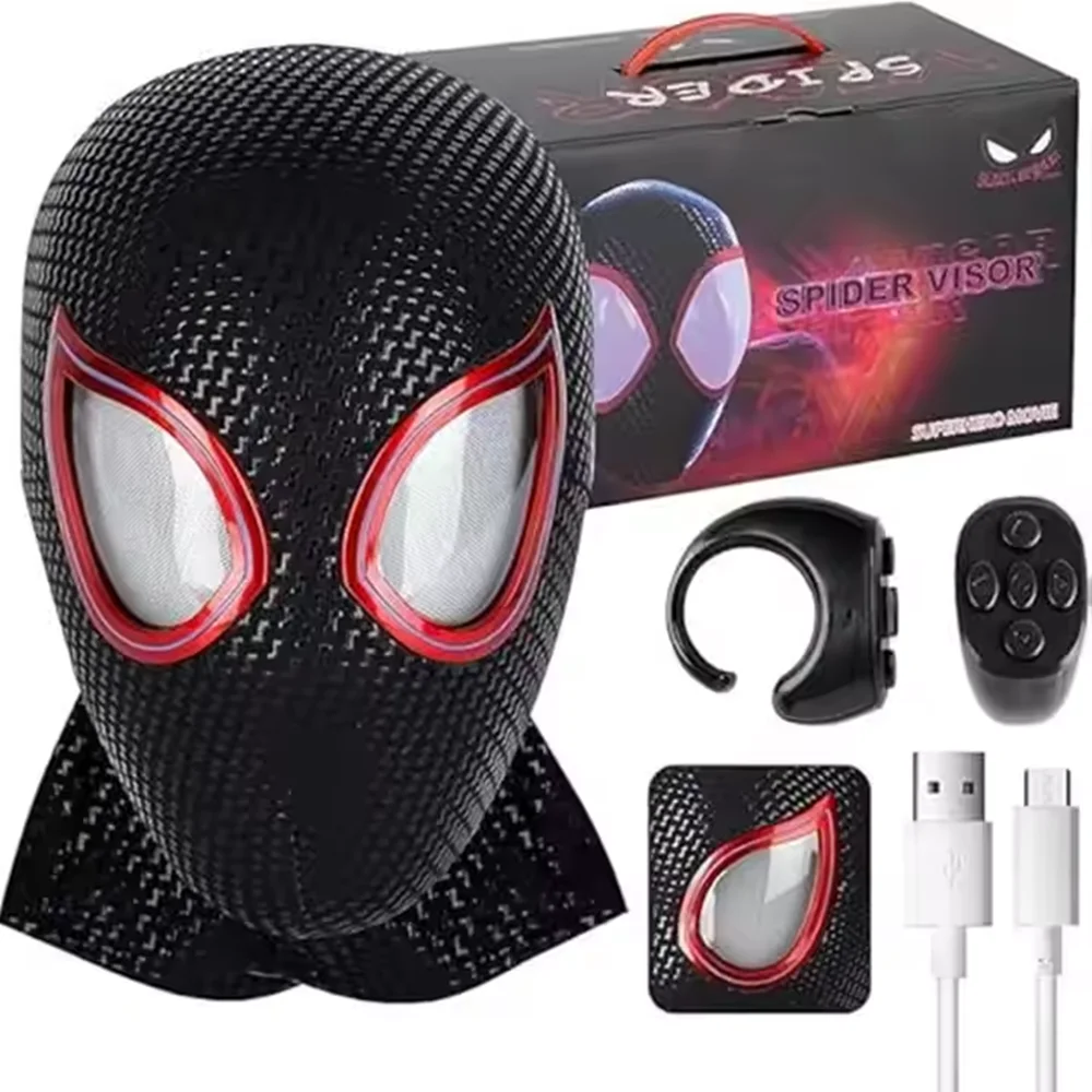Halloween Mask Superhero Mask Remote Control Spider Mask Moving Eyes Super Hero Helmet Halloween Cosplay Mask with LED Light