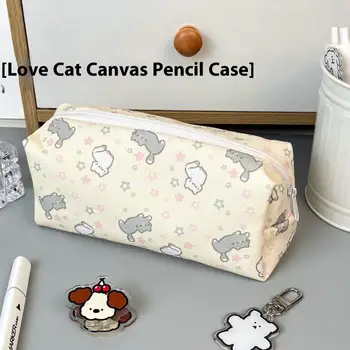 Simple Cute Cartoon Cat Pattern Pencil Case Portable Stationery Organizer Pouch Kawaii Girls School Supplies Makeup Storage Bag