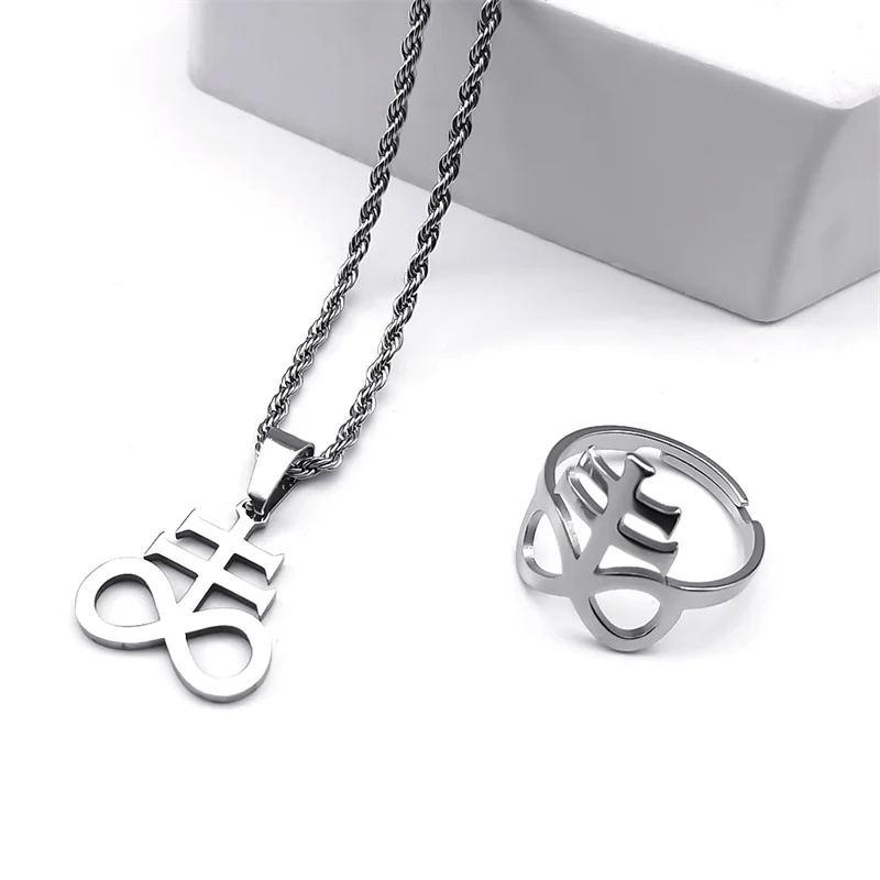 Edelstahl-Schmuckset, Satan-Kreuz, Kirche des Satans, Symbol, Emblem, Schwefelschild, Siegel, Charm, Halskette, Armband, Ring, Ohrring – Detail 13