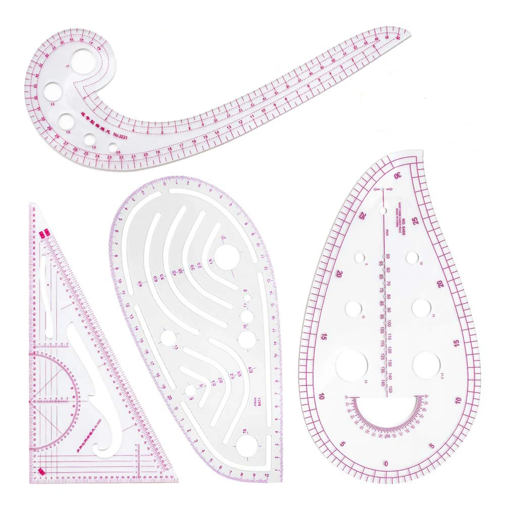 

4PCS French Curve Metric Ruler Beveled Transparent Ruler Curve Metric Ruler Measure Sewing Tool Set for Sewing DIY Clothing