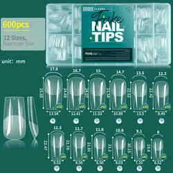 Soft Gel Nail Tips - Pre - Buff Full Cover Coffin, Almond, and Oval Shapes (600 Pieces) (M - Square - 600)