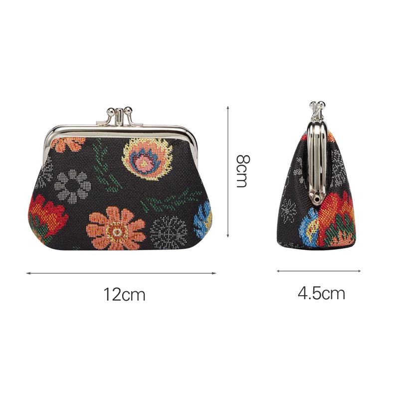 Saja Tapestry Coin Purse Women's Wallet Key Wallet Pouch Double Pocket Kiss Lock Garden Flower Coin