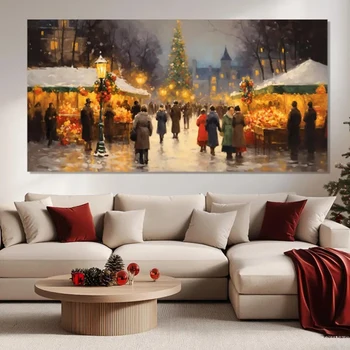Christmas Painting Printed on Canvas Frameless, Retro Christmas Canvas Print Wall Art, Christmas Wall Decor, New Year Wall Decor