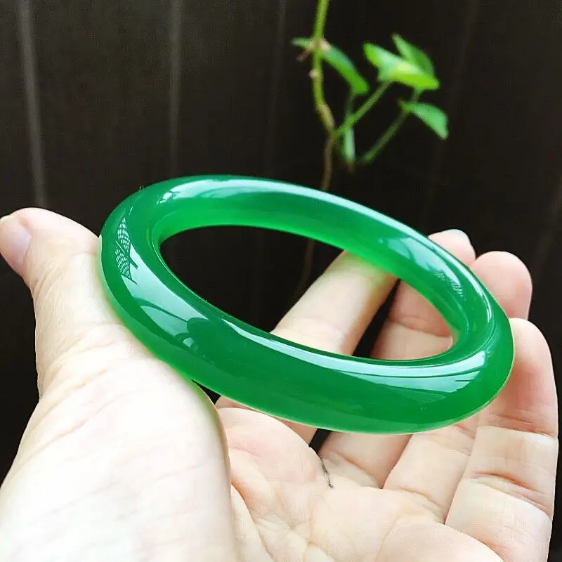 Natural Green Chalcedony Hand Carved Round Bar Bracelet Fashion Exquisite Jewelry Women's Bracelet Gift Accessories